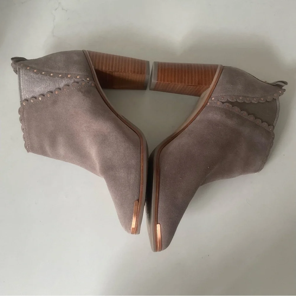 Ted Baker Nurely Scallop Stud Suede Heeled Ankle Bootie